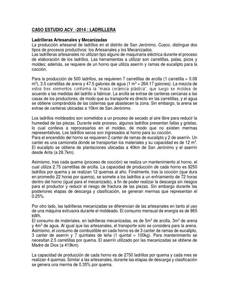 Análisis del ciclo de vida de ladrillos artesanales y mecanizados Un estudio de caso para
