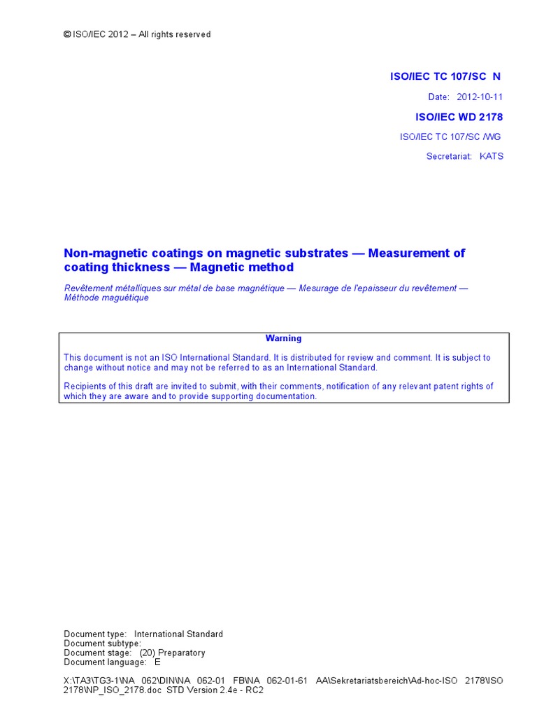 ISO 2178 Non Magnetic Coating On Magnetic Substrates Thickess PDF | PDF