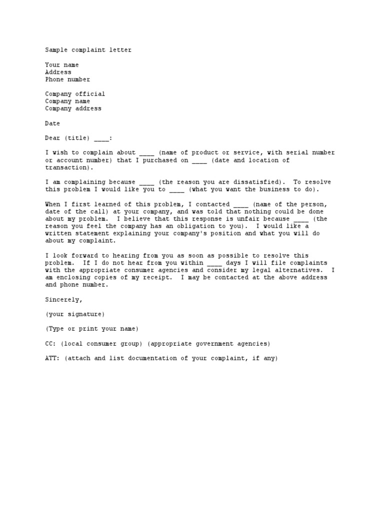 Sample Complaint Letter | PDF | Career & Growth | Business
