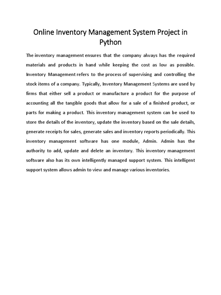 Online Stock & Inventory Management System Project in Python | PDF ...