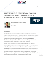 ENFORCEMENT OF FOREIGN AWARDS AGAINST INDIAN COMPANIES IN AN INTERNATIONAL ICC ARBITRATION - Singhania And Partners