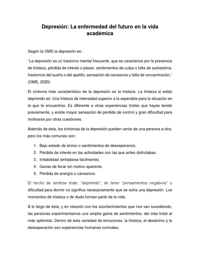 Entendiendo la Depresión en Jóvenes | PDF | Depresión (estado de ánimo ...
