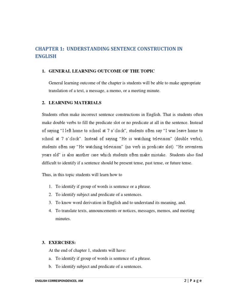 Understanding the Foundation of English Sentence Construction PDF
