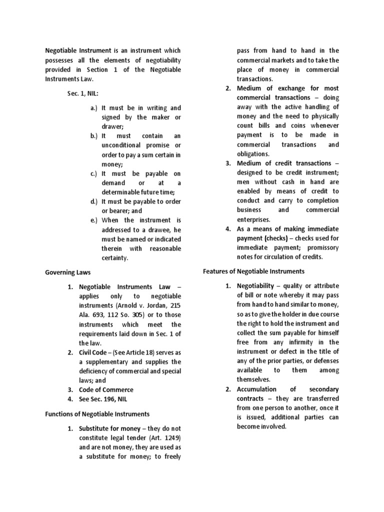 Understanding Negotiable Instruments | PDF | Negotiable Instrument ...