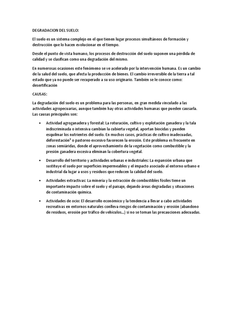 Causas y Consecuencias de la Degradación del Suelo | PDF | Erosión | Suelo