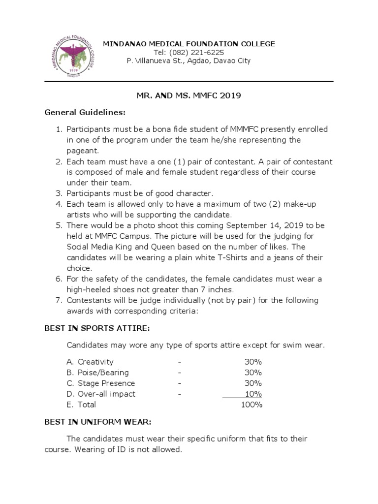 Guidelines Mr&ms MMFC | PDF | Clothing