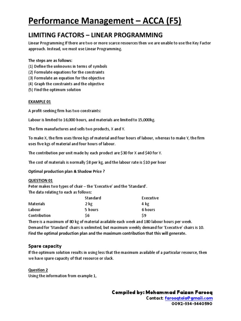 Limiting Factors & Linear Programming | PDF | Linear Programming ...