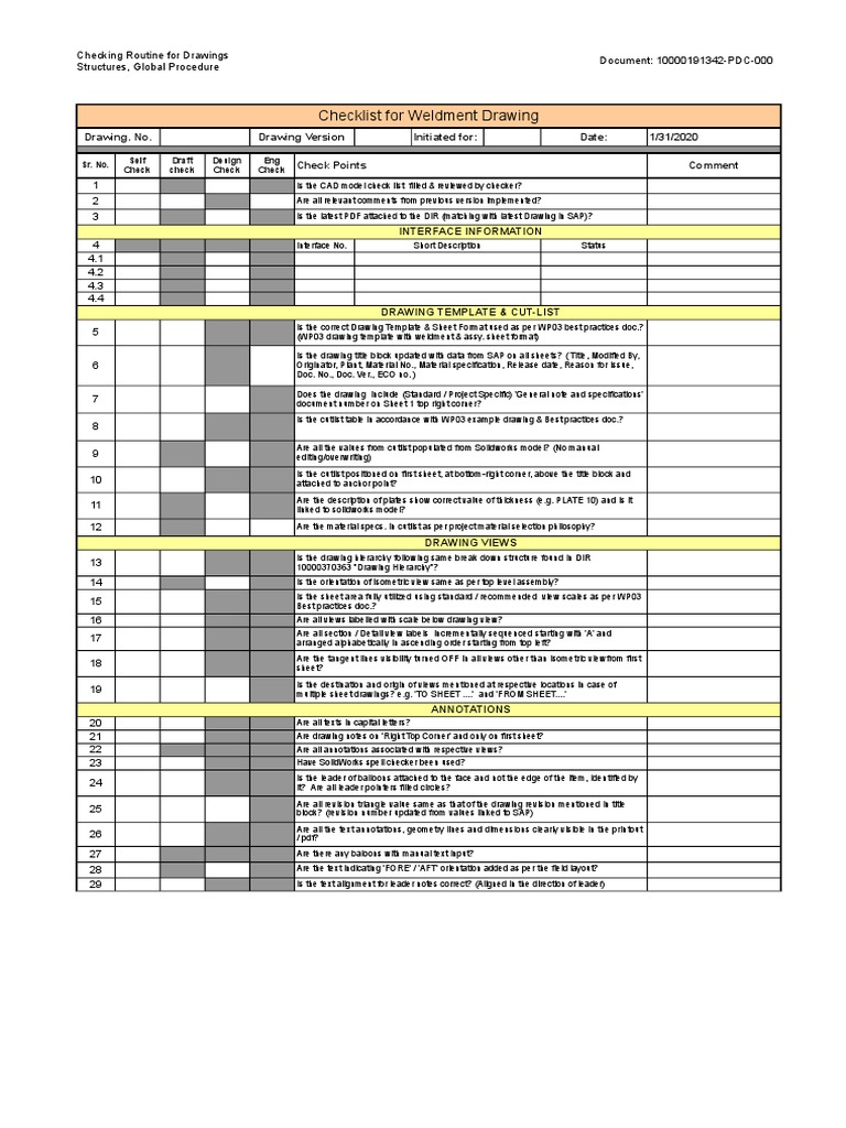 Checklist - Weldment Drawing | PDF | Engineering Tolerance ...