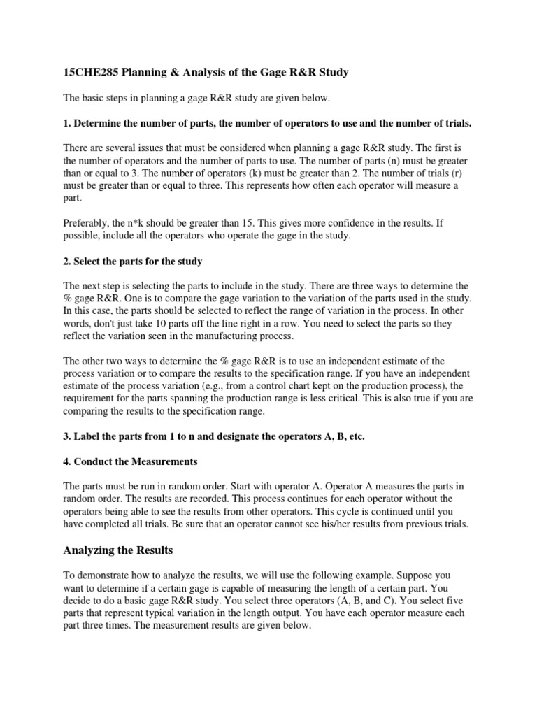 Gage R&R Study Planning Guide | PDF | Scientific Method | Analysis