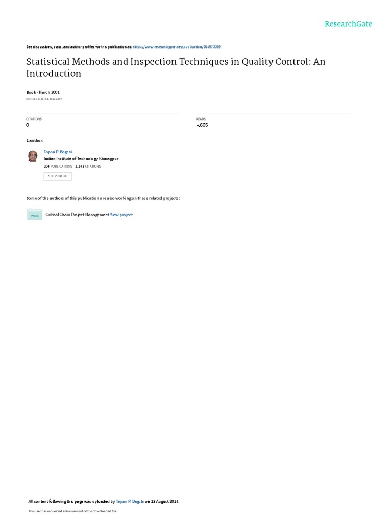 Statistical Methods and Inspection Techniques in Quality Control An ...