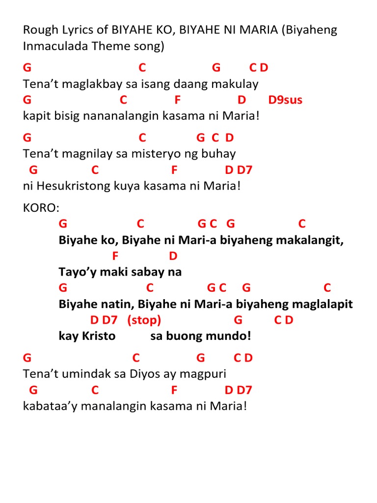 Rough Lyrics of BIYAHE KO1 PDF