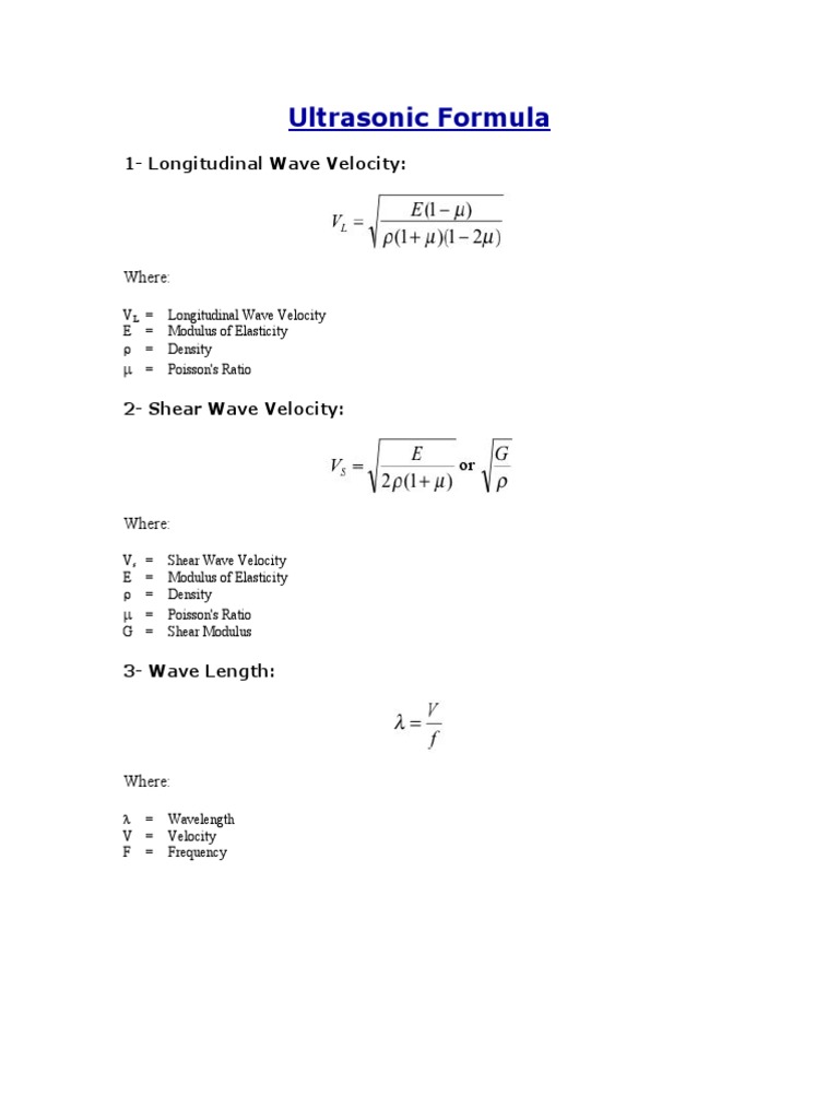 Ultrasonic Wave Velocity Formulas | PDF | Teaching Methods & Materials ...