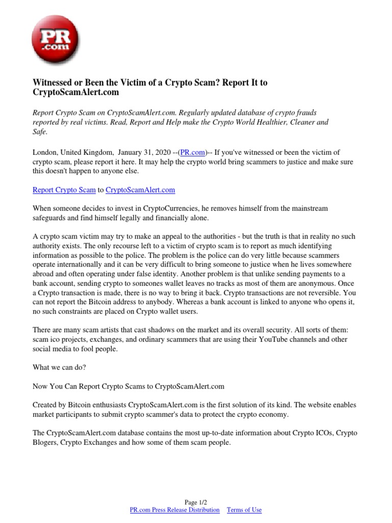 Witnessed or Been The Victim of A Crypto Scam? Report It To | PDF |  Cryptocurrency | Spamming
