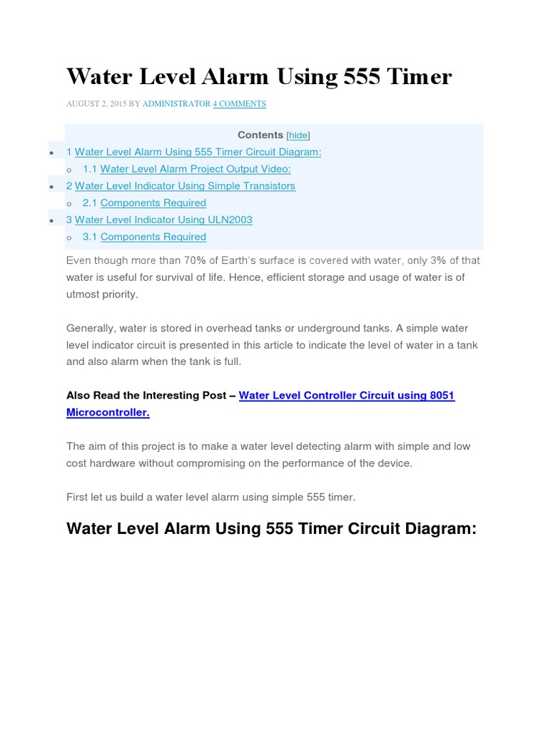 Water Level Detection and Alarm Circuit Using 555 Timer A Guide to