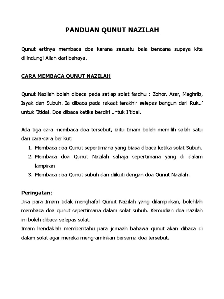 Panduan Dan Doa Qunut Nazilah Pdf
