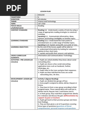 CEFR Lesson Plan  Form 4 READING