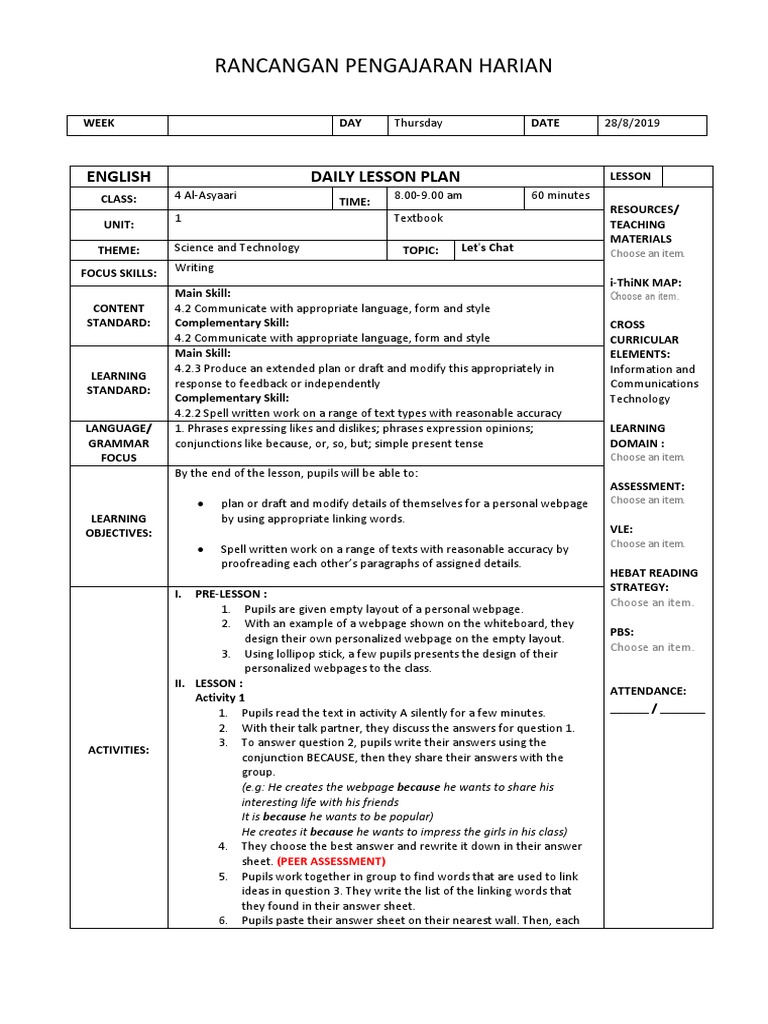 Cefr Lesson Plan Form 4 Writing Pdf Lesson Plan Psychological