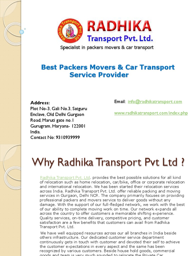 Radhika Transport PVT LTD Packer & Movers Services in Delhi PDF