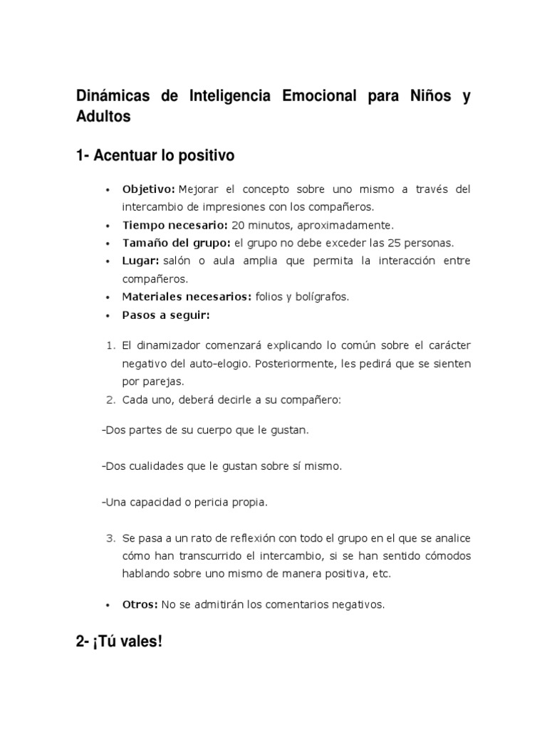 Dinámicas de Inteligencia Emocional para Adultos | PDF | Las emociones ...