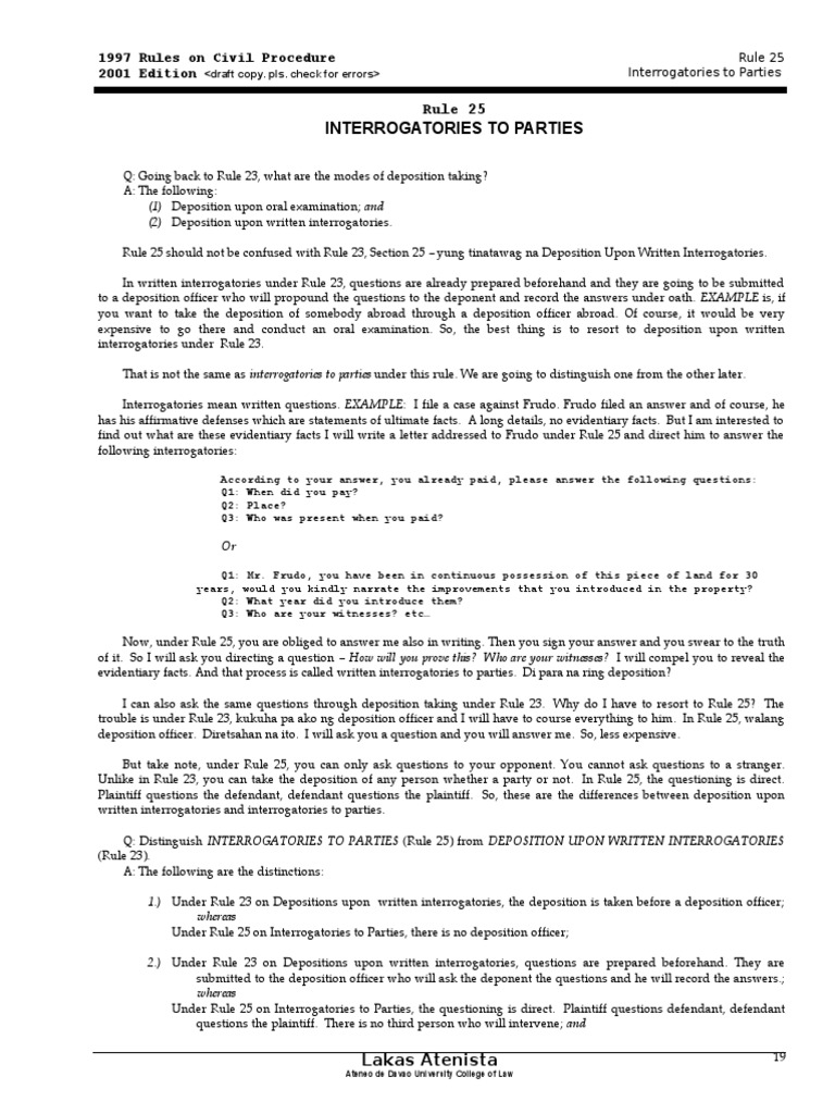 rule25interrogatories Interrogatories Deposition (Law)