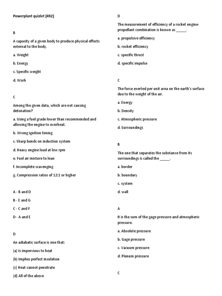 Powerplant Quizlet 492 PDF Jet Engine Gas Turbine
