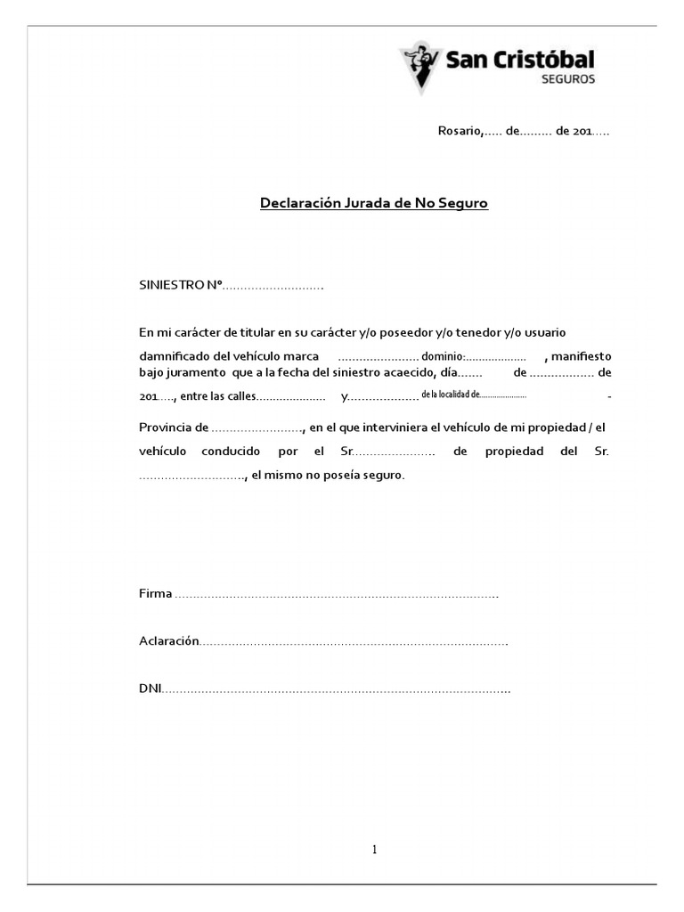 Declaración Jurada de No Seguro Automotor | PDF