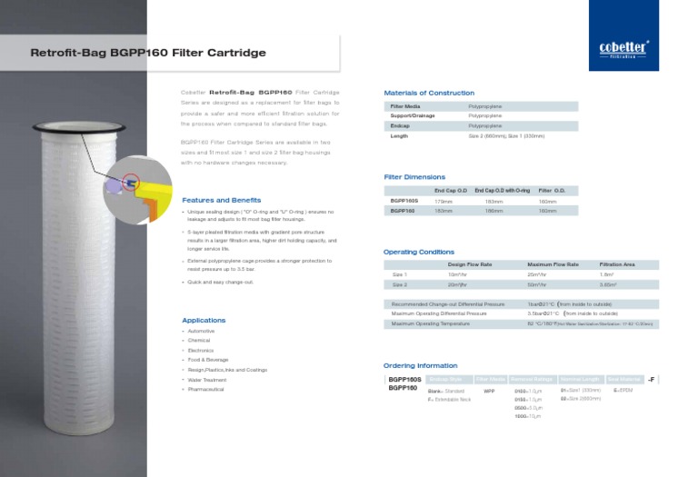 Cobetter BGPP160 Filter PDF Filtration Sterilization (Microbiology)