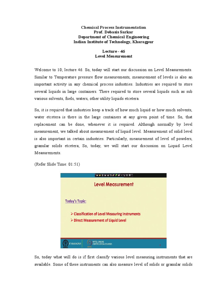 Level Measurement in Chemical Processes | PDF | Pressure | Buoyancy