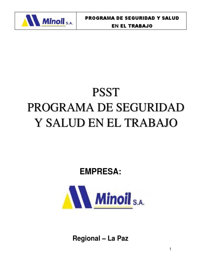 Programa de Seguridad y Salud en el Trabajo | PDF | Seguridad y salud ...