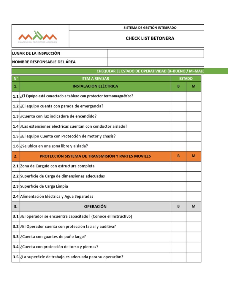 Checklist for Concrete Mixer Inspection and Safety Review PDF