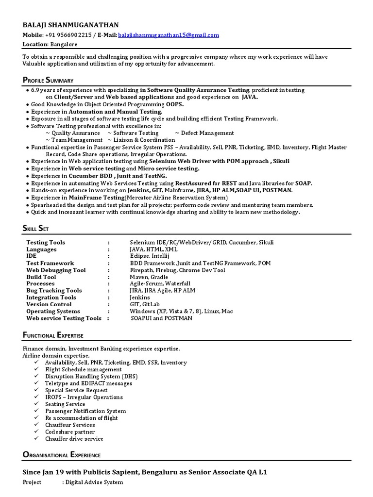 Automation Test Engineer Resume | PDF | Software Testing | Selenium ...