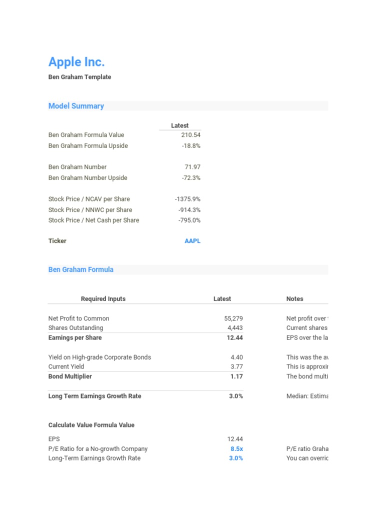 Ben Graham Calculations Template - Finbox | PDF | Yield (Finance) | Stocks