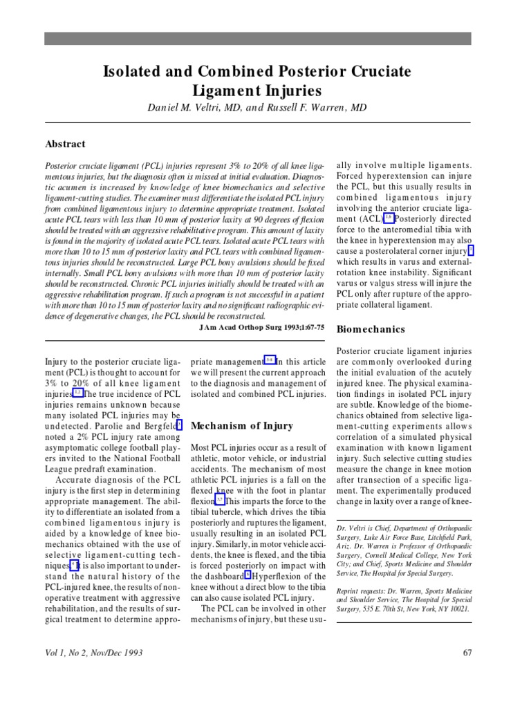 Management of Isolated PCL Injuries | PDF | Knee | Soft Tissue