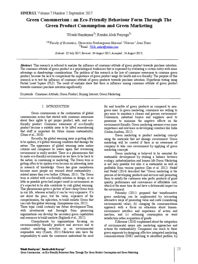 Green Consumerism and Purchase Intentions | PDF | Attitude (Psychology ...