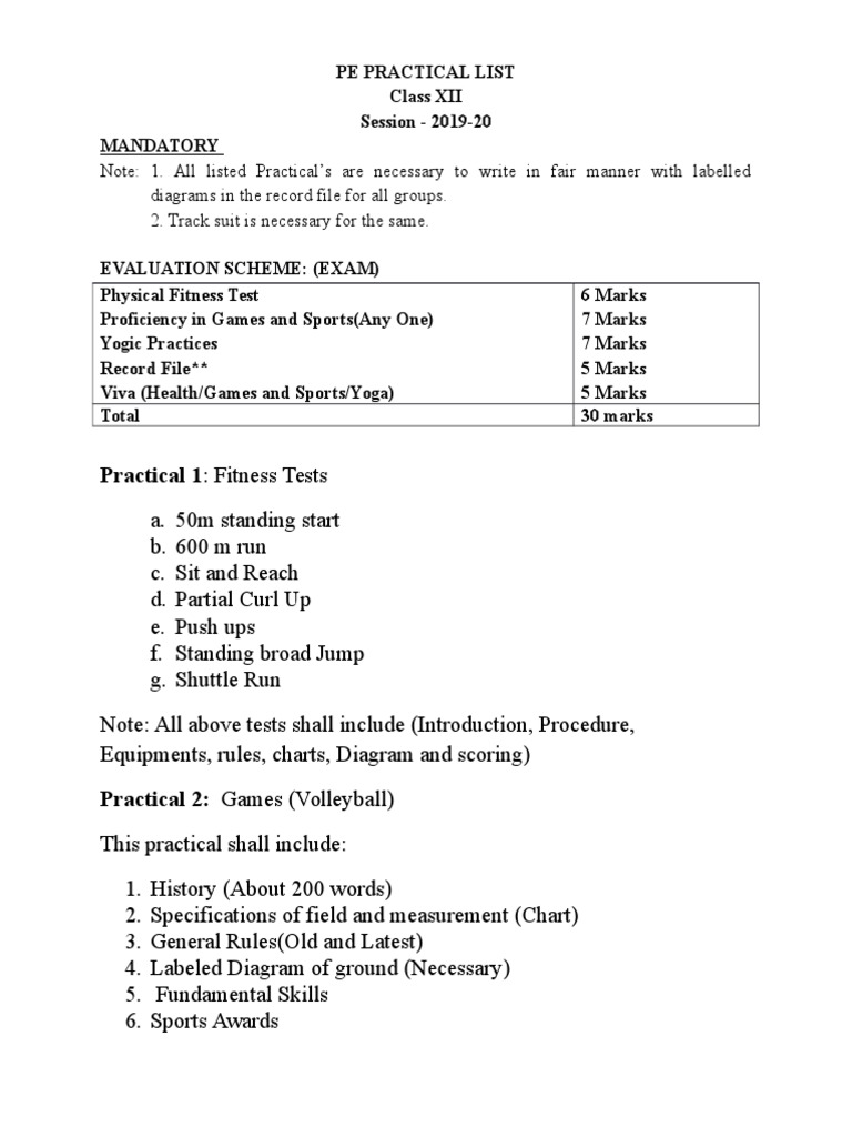 Class 12 PE Practical Guidelines 2025-26 | PDF