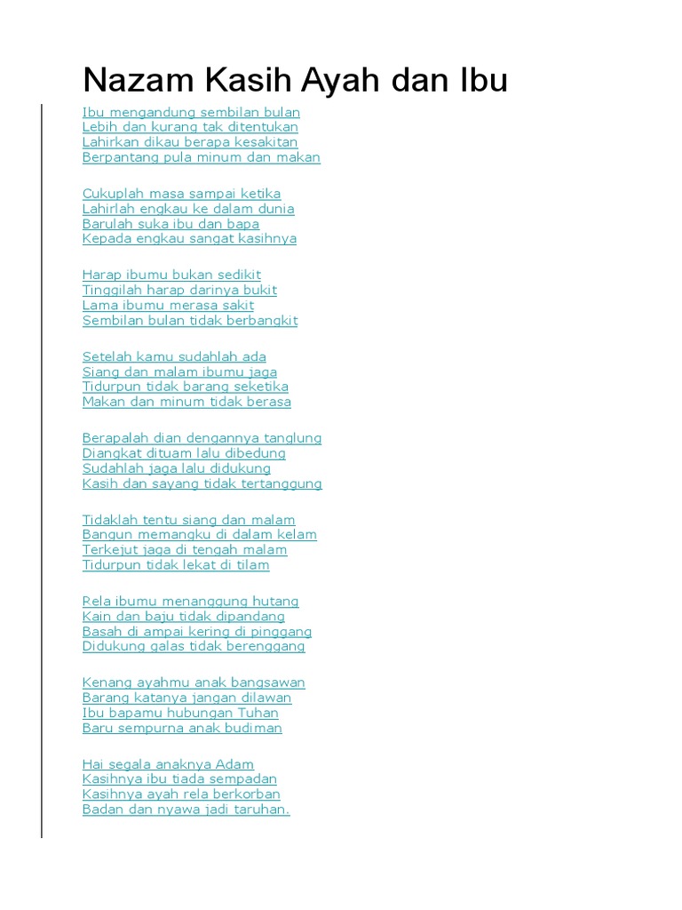 Lirik Nazam Kasih Ayah Dan Ibu