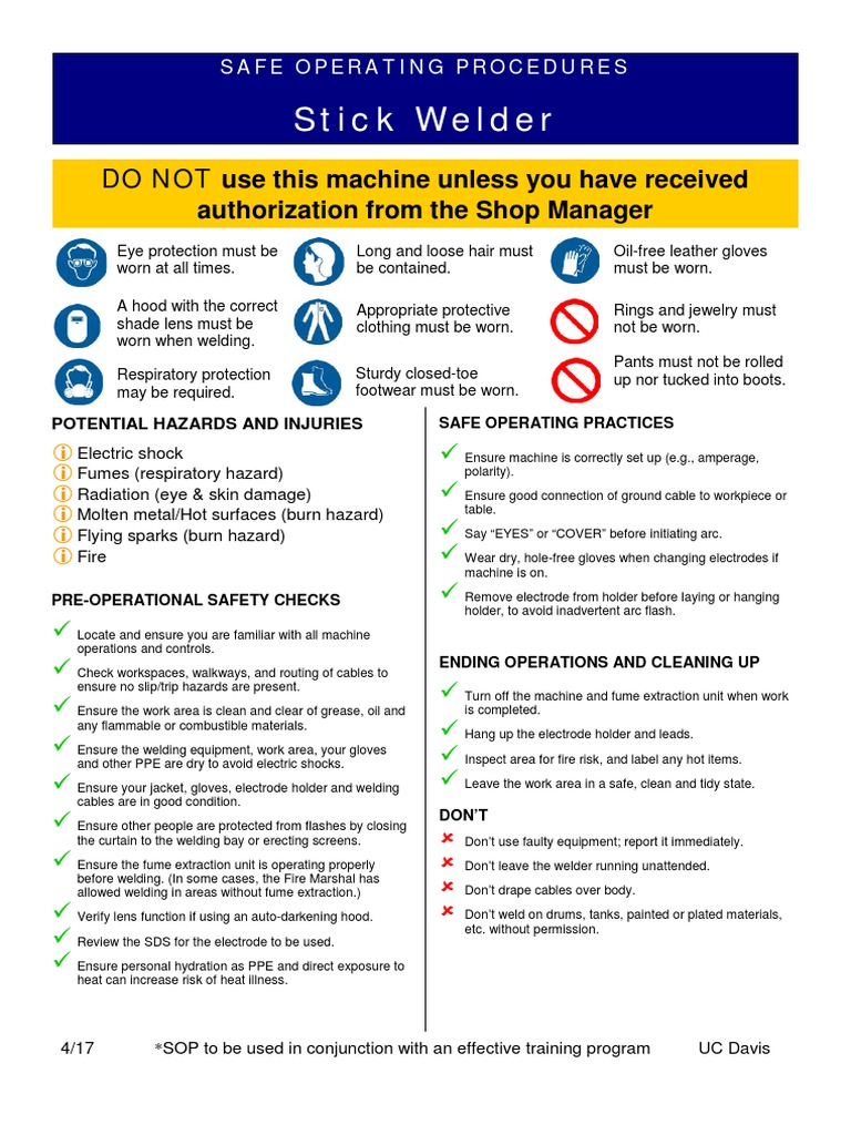 SOP Stick Welding PDF Welding Construction