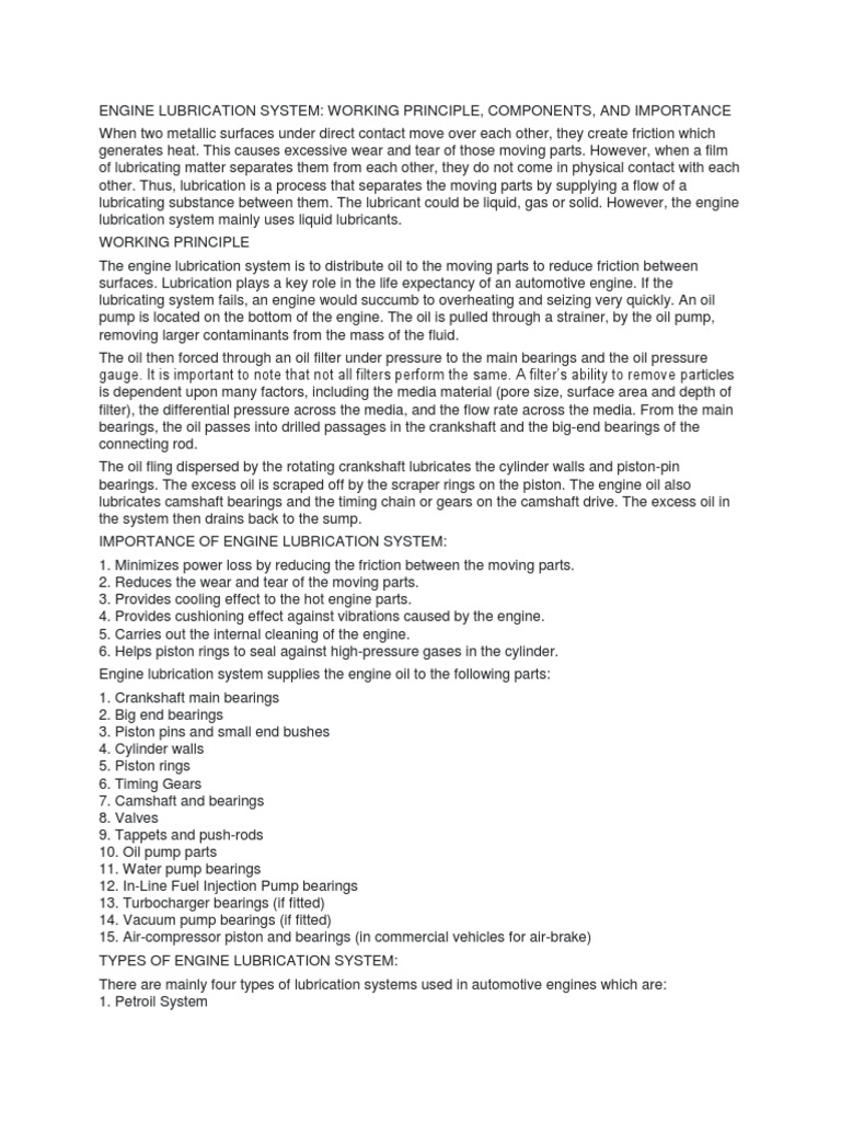 Engine Lubrication System | PDF | Internal Combustion Engine | Motor Oil