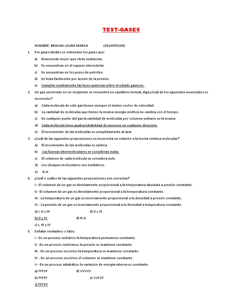 Examen de Gases Ideales | PDF | Gases | Fases de la materia