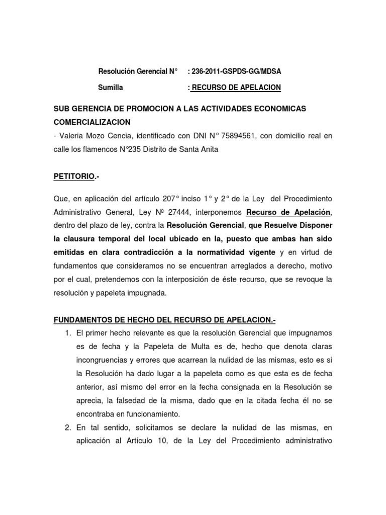 Recurso de Apelacion PDF Apelación Gobierno