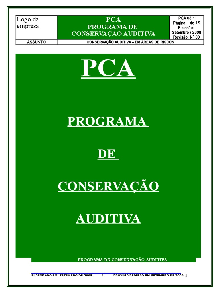 PCA Programa de Conservação Auditiva Modelo PDF Acústica Barulho