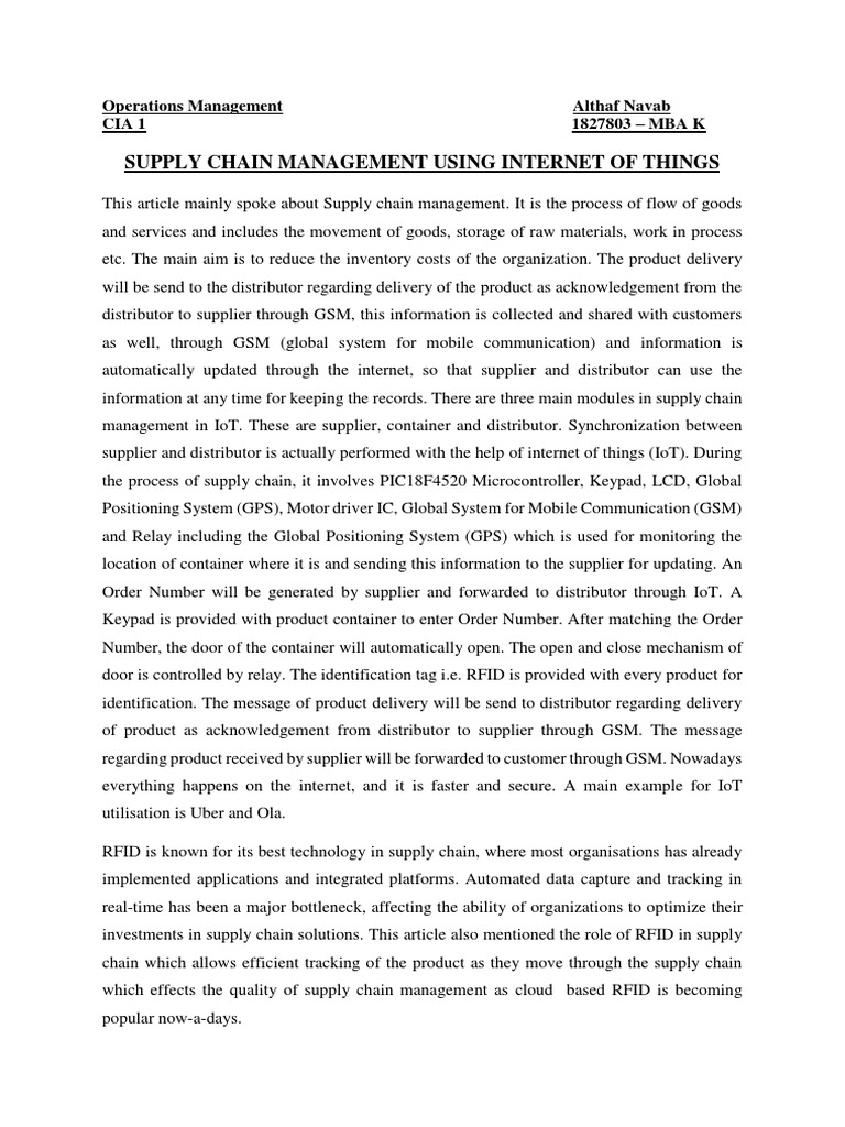 Supply Chain Management Using IOT | PDF | Internet Of Things | Supply Chain