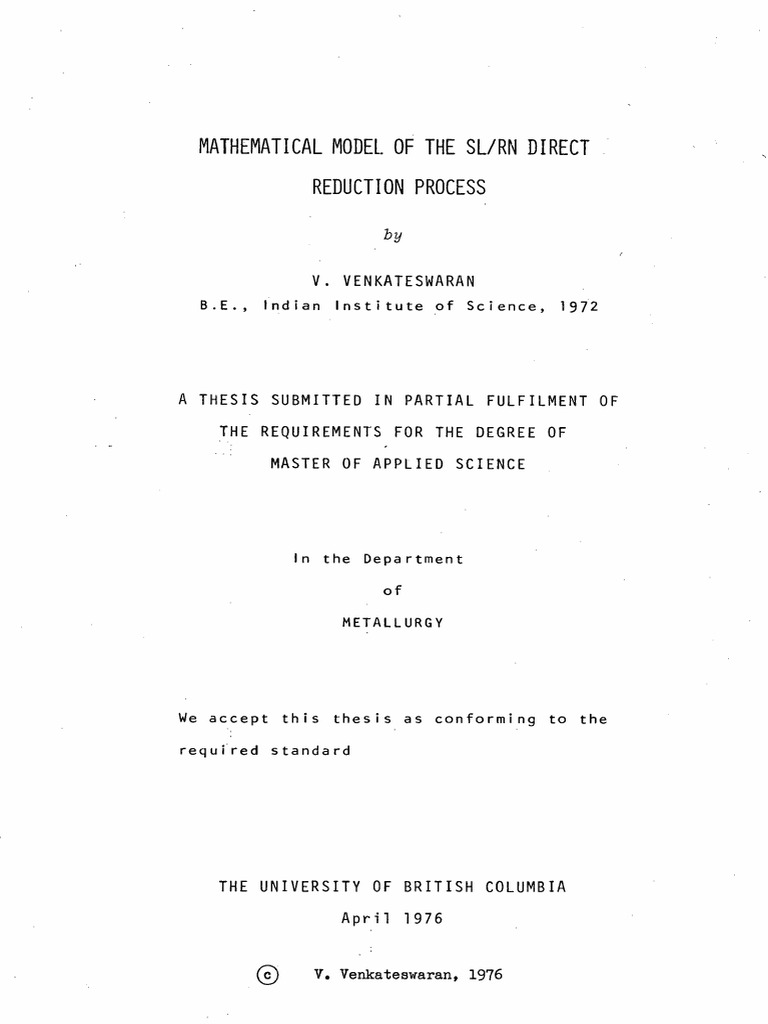 MSC Thesis 1976 Mathematical Model of The SL RN Direct Reduction ...