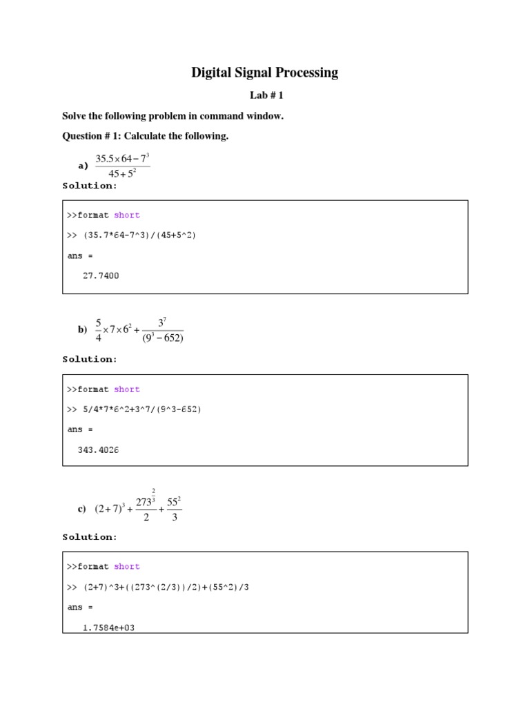 DSP Lab 1 Digital Signal Processing Problems PDF Special