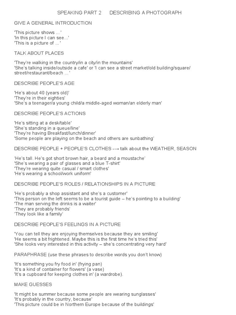 Speaking Part 2 Describing A Photo Tips Pdf