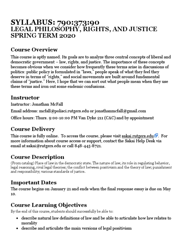 20s McFall Online LegPhil Syllabus | PDF | Jurisprudence | Justice