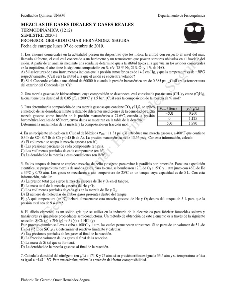 Gases Reales y Mezclas de Gases Ideales 2020-1 | PDF | Gases | Helio