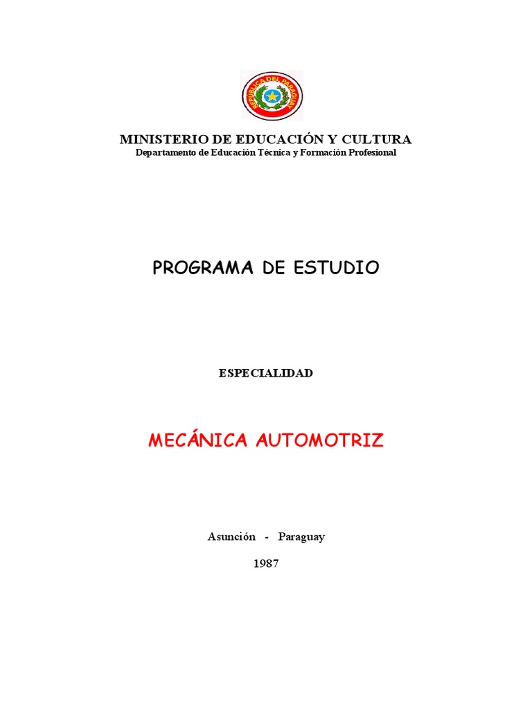 Programa De Curso De Mecanica Automotriz Pdf Desarrollo Profesional