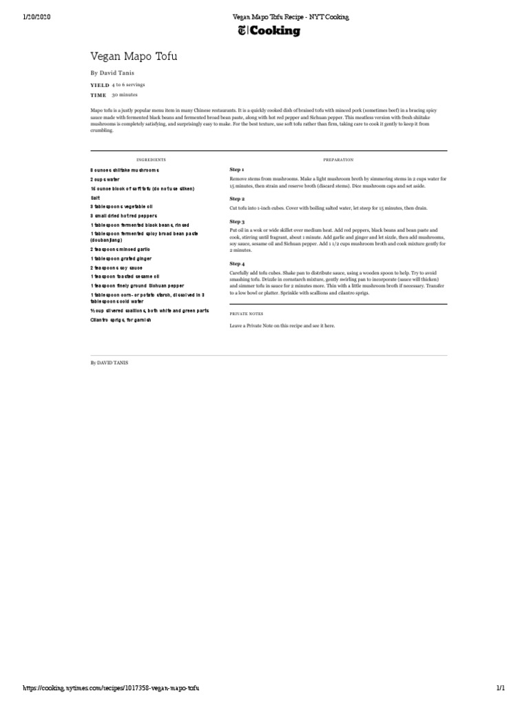 Vegan Mapo Tofu Recipe - NYT Cooking | PDF | Tofu | East Asian Cuisine