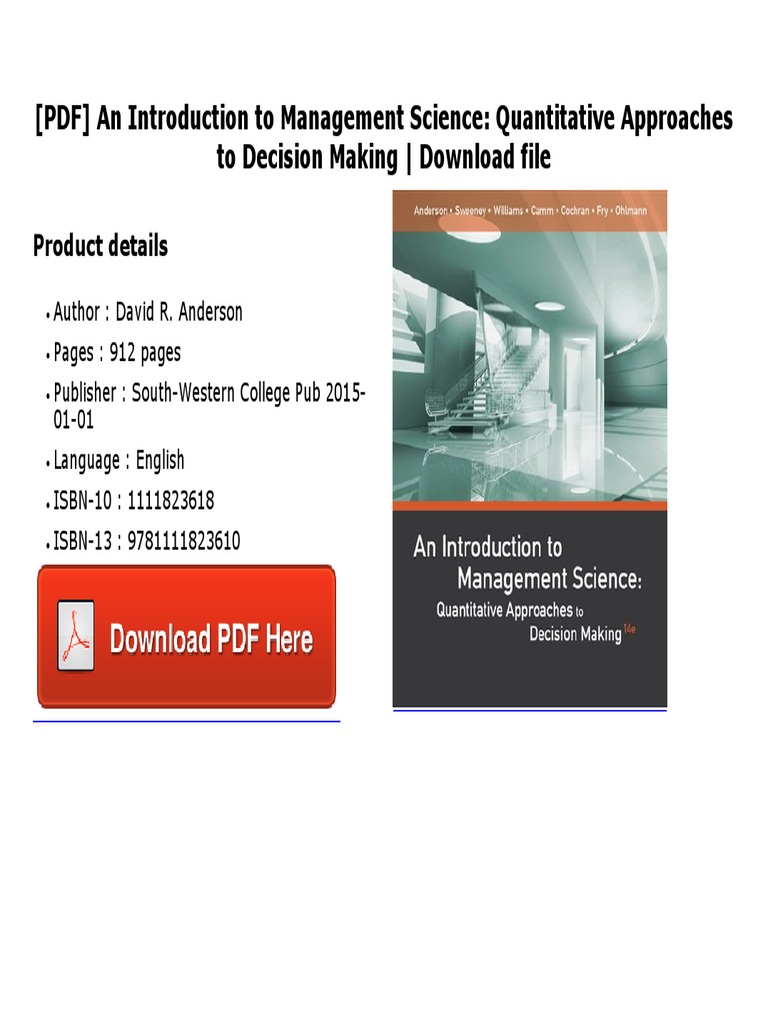 Management Science: Quantitative Approaches | PDF | Book Publishing | E ...